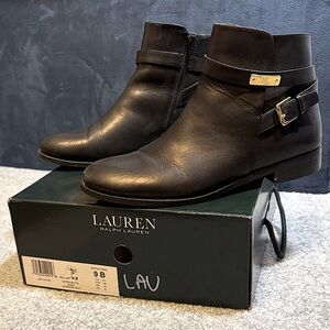 Lauren Ralph Lauren Black Borgia Leather Ankle Boots